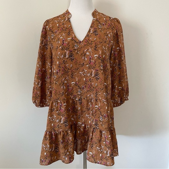 MELLODAY Dresses & Skirts - Melloday Floral Boho Brown Women's Short Dress Size Medium